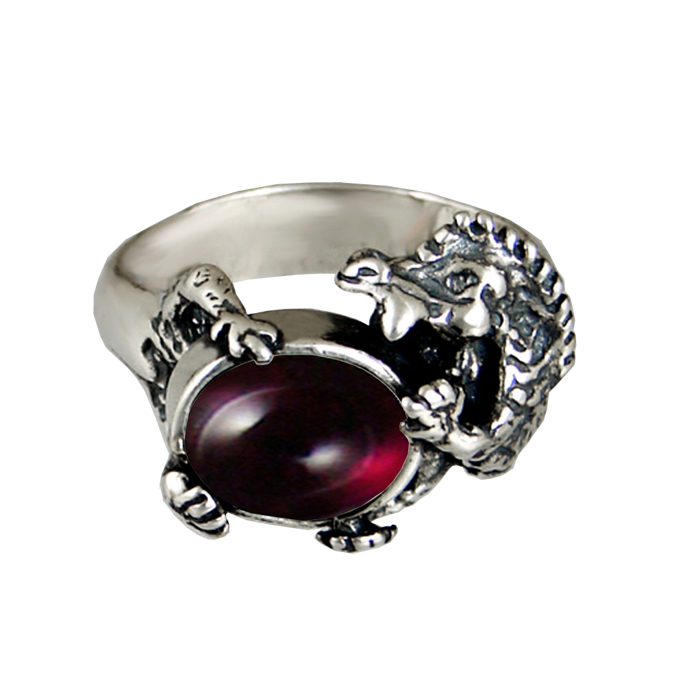 Sterling Silver Dragon Ring With Garnet Size 13